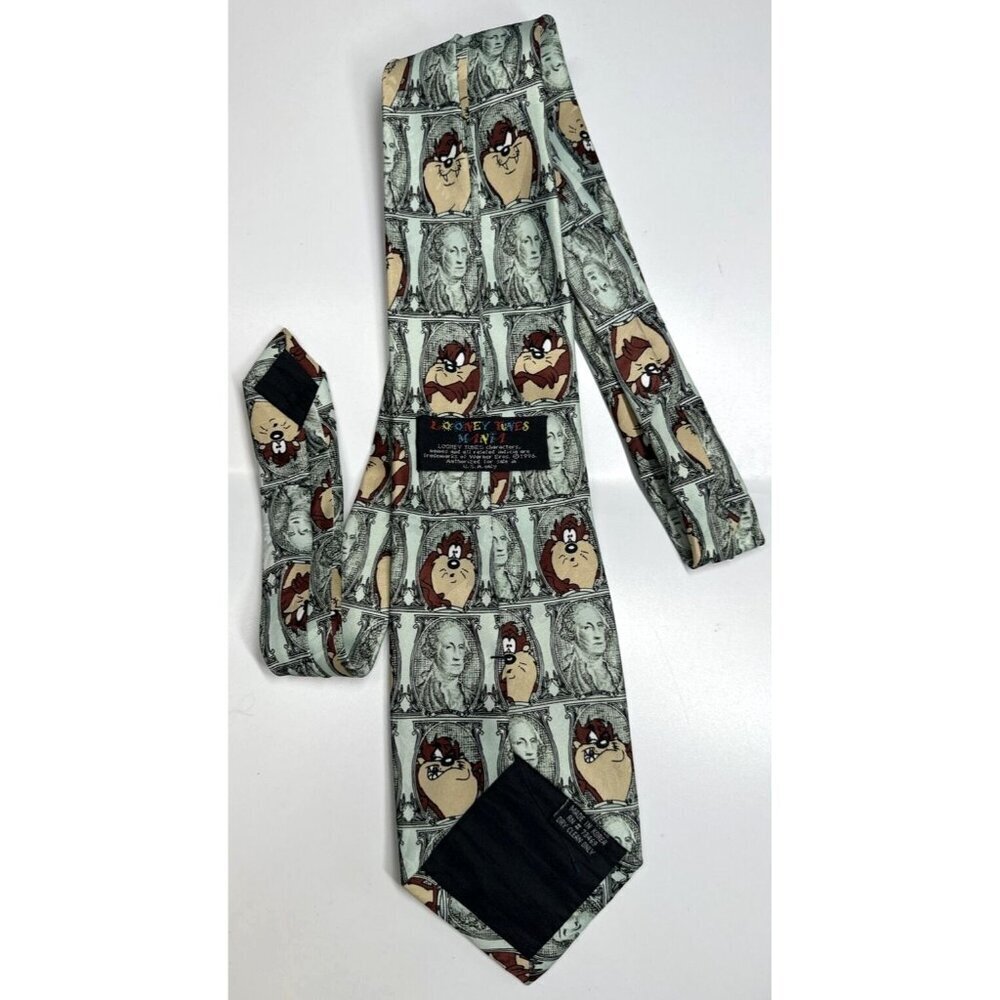 Vintage Looney Tunes Mania Mens Tie Taz Tazmanian Devil Washington Money 1996
